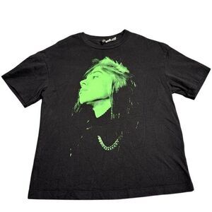 H&M Billie Eilish Neon‎ Portrait Graphic T-Shirt Black Streetwear